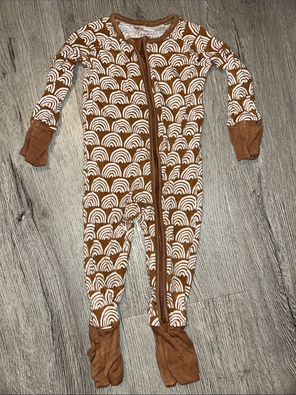 Little Sleepies Brown Footed One-Piece with White Rainbow Print